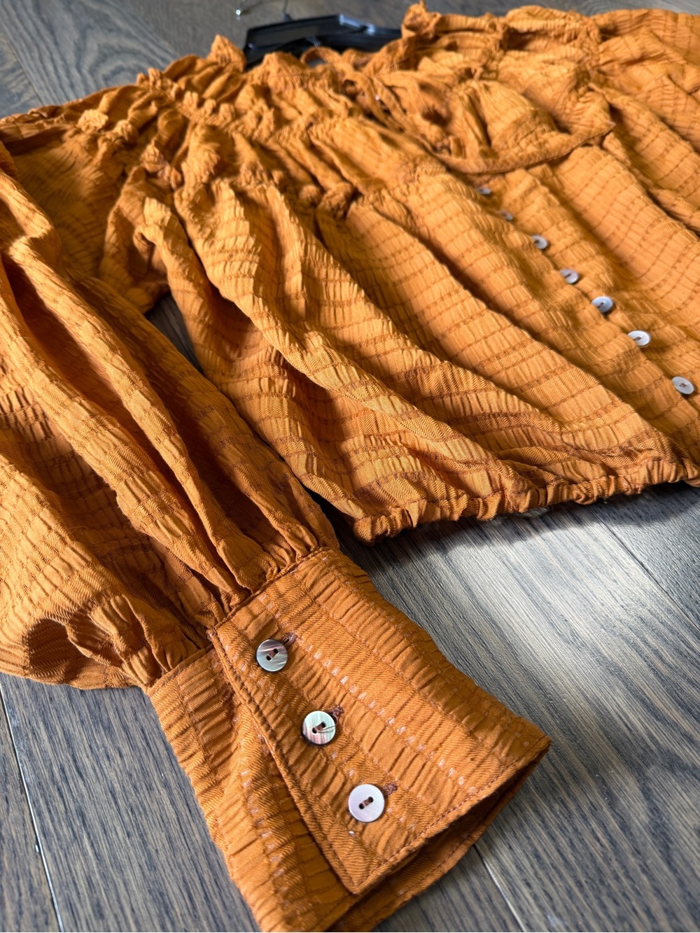 Free People Rust Button-Front Ruffle Peasant Blouse - Picture 7 of 8